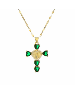 Wholesale Stainless Steel Cross Necklace Heart Shape Zircon Inlaid Necklace