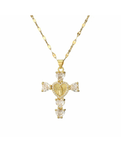 Wholesale Stainless Steel Cross Necklace Heart Shape Zircon Inlaid Necklace