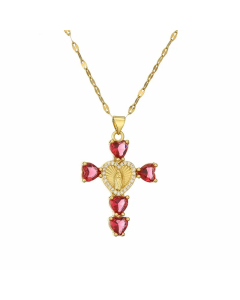 Wholesale Stainless Steel Cross Necklace Heart Shape Zircon Inlaid Necklace