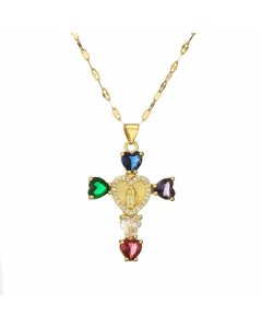 Wholesale Stainless Steel Cross Necklace Heart Shape Zircon Inlaid Necklace