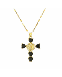 Wholesale Stainless Steel Cross Necklace Heart Shape Zircon Inlaid Necklace
