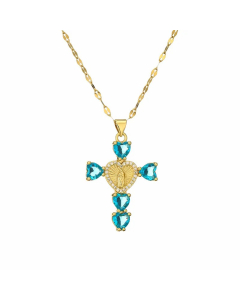 Wholesale Stainless Steel Cross Necklace Heart Shape Zircon Inlaid Necklace