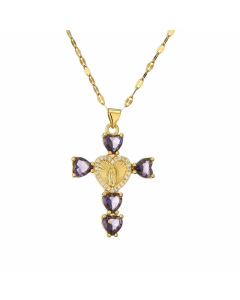 Wholesale Stainless Steel Cross Necklace Heart Shape Zircon Inlaid Necklace