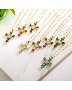 Simple Style Commute Human Cross Heart Shape Stainless Steel Copper Plating Inlay Zircon Gold Plated Pendant Necklace_colorza_4