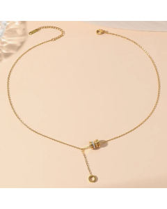 Casual Modern Style Round Titanium Steel Polishing Plating Inlay Rhinestones 18K Gold Plated Necklace