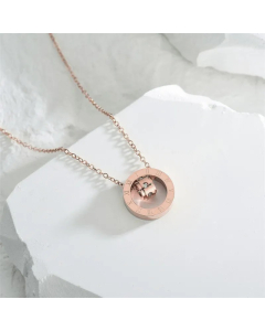 Rose Gold Color Round Number Titanium Steel 18K Gold Plated Necklace