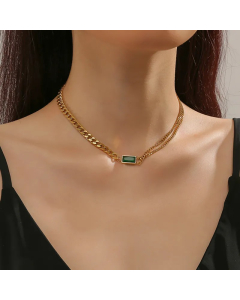 Modern Style Simple Style Square Titanium Steel Polishing Plating Inlay Rhinestones 18K Gold Plated Necklace