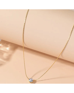 Gold Color Round Titanium Steel Polishing Plating Inlay Rhinestones 18K Gold Plated Necklace