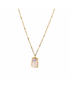 Simple Style Square Titanium Steel Inlay Pearl Pendant Necklace