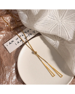Gold Color Triangle Titanium Steel Tassel Pendant Necklace
