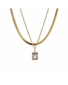 Simple Style Rectangle Titanium Steel Inlay Zircon 18K Gold Plated Layered Necklaces