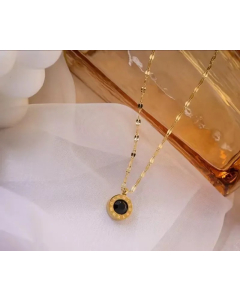 Black Titanium Steel Plating Inlay Zircon 18K Gold Plated Pendant Necklace