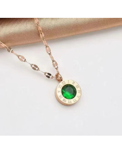 Green Titanium Steel Plating Inlay Zircon 18K Gold Plated Pendant Necklace