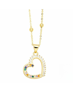 Elegant Heart Shape Stainless Steel Copper Plating Inlay Zircon 18K Gold Plated Pendant Necklace