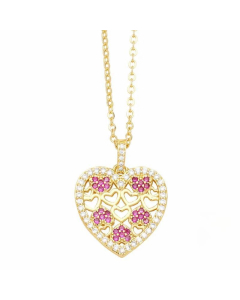 Elegant Heart Shape Stainless Steel Copper Plating Inlay Zircon 18K Gold Plated Pendant Necklace