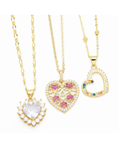 Elegant Heart Shape Stainless Steel Copper Plating Inlay Zircon 18K Gold Plated Pendant Necklace_colorza_4