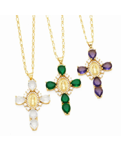 Artistic Human Cross Stainless Steel Copper Plating Inlay Zircon 18K Gold Plated Pendant Necklace_colorza_5