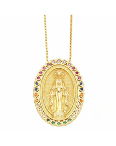 Hip-Hop Modern Style Human Faith Stainless Steel Copper Plating Inlay Zircon 18K Gold Plated Pendant Necklace