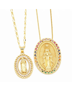 Hip-Hop Modern Style Human Faith Stainless Steel Copper Plating Inlay Zircon 18K Gold Plated Pendant Necklace_colorza_4