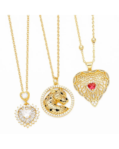 Hip-Hop Modern Style Animal Heart Shape Stainless Steel Copper Plating Inlay Zircon 18K Gold Plated Pendant Necklace_colorza_5