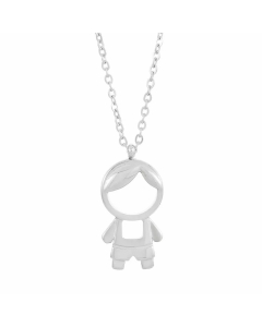 Cartoon Character Stainless Steel Inlay Artificial Diamond Pendant Necklace-Steel Color-01