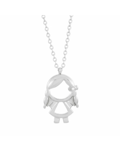 Cartoon Character Stainless Steel Inlay Artificial Diamond Pendant Necklace-Steel Color-02