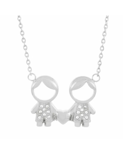 Cartoon Character Stainless Steel Inlay Artificial Diamond Pendant Necklace-Steel Color-03