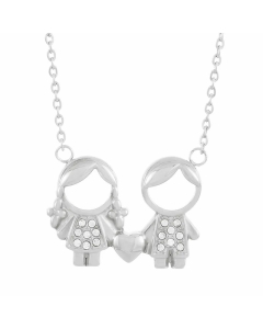 Cartoon Character Stainless Steel Inlay Artificial Diamond Pendant Necklace-Steel Color-05