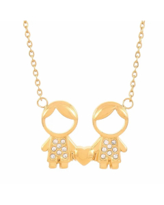 Cartoon Character Stainless Steel Inlay Artificial Diamond Pendant Necklace-Gold Color-03