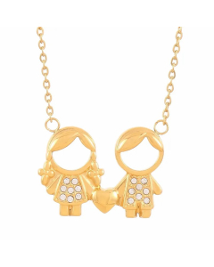Cartoon Character Stainless Steel Inlay Artificial Diamond Pendant Necklace-Gold Color-05