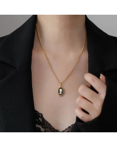 Casual Vintage Style Human Titanium Steel Enamel Plating 18K Gold Plated Pendant Necklace_colorza_3