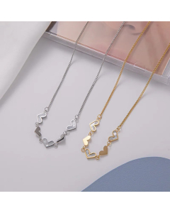 Wholesale Stainless Steel Necklace With Heart Charms Iinked, the heart charms with white pearl inlaid. The Necklace Color is gold, 18k gold plated, well finish. And the other color is steel color.