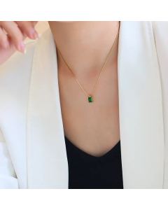 Vintage Style Simple Style Square Titanium Steel Plating Inlay Zircon 18K Gold Plated Pendant Necklace