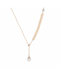 Elegant Vintage Style Grain Titanium Steel Plating Inlay Pearl 18K Gold Plated Pendant Necklace
