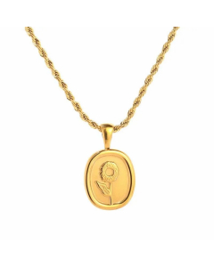 Casual Vintage Style Sunflower Square Titanium Steel Plating 18K Gold Plated Pendant Necklace