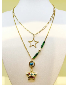 Casual Vacation Modern Style Pentagram Stainless Steel Beaded Plating Inlay Crystal Zircon Gold Plated Layered Necklaces_colorza_2