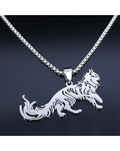 Steel Color Cat Stainless Steel Hollow Out Pendant Necklace Long Necklace