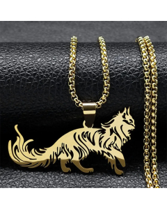 Gold Color Cat Stainless Steel Hollow Out Pendant Necklace Long Necklace