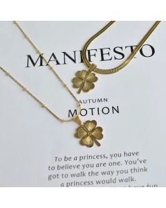 Simple Style Four Leaf Clover Titanium Steel Chain Pendant Necklace