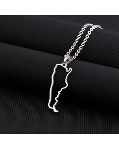 Wholesale Map Titanium Steel Hollow Out Pendant Necklace-Steel Color-01