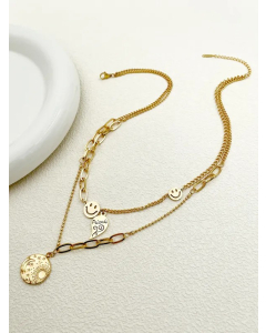 Casual Modern Style Sun Moon Smiley Face Stainless Steel Layered Polishing Plating Gold Plated Layered Necklaces_colorza_2