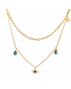Elegant Retro Modern Style Devil'S Eye Titanium Steel Plating Inlay Zircon Layered Necklaces_colorza_1