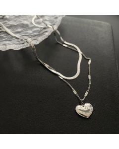 Steel Color Heart Shape Stainless Steel Layered Necklaces