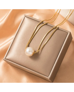 Lady Geometric Imitation Pearl Titanium Steel Pearl Layered Necklaces_colorza_2