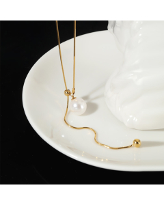 Minimalism Imitation Pearl Necklace Titanium Steel Pearl Layered Necklaces