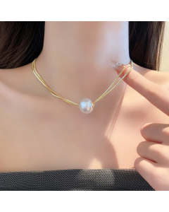 Gold Color Imitation Pearl Necklace Titanium Steel Pearl Layered Necklaces