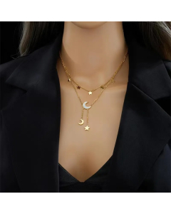 Elegant Retro Lady Star Moon Titanium Steel Plating Layered Necklaces