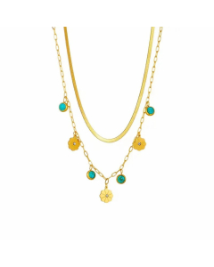Elegant Lady Flower Titanium Steel Plating Inlay Turquoise Layered Necklaces