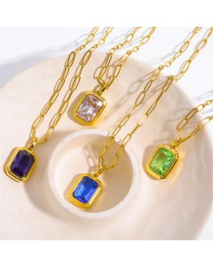 Elegant Vintage Style Square Stainless Steel Plating Inlay Zircon 18K Gold Plated Pendant Necklace Long Necklace