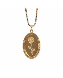 Vintage Style Romantic Rose Stainless Steel Plating Carving 18K Gold Plated Pendant Necklace_colorza_1